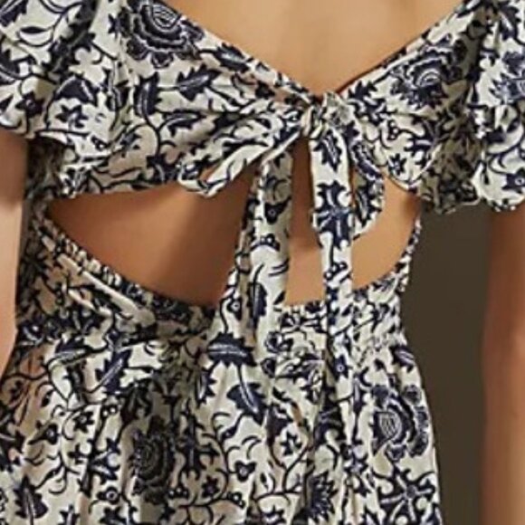 Anthropologie Tie Back Dress Size S MSRP $375 in Blue and White - Picture 5 of 11
